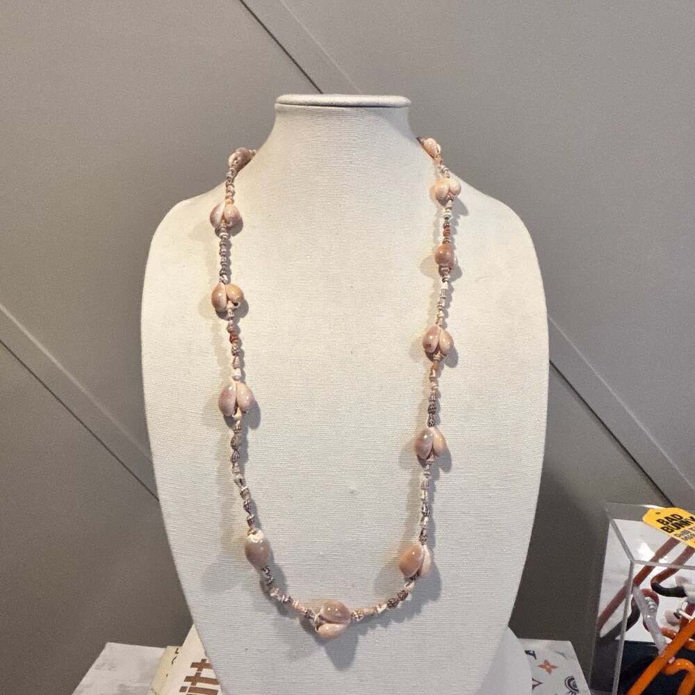 Vintage Brown Cowrie Shell Long Necklace